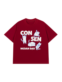 Áo Thun Relaxed Fit Con Sen Ngoan Đạo Mèo