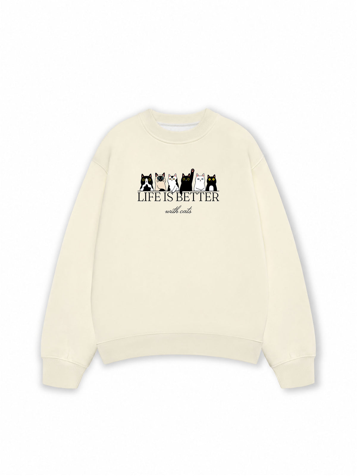 Áo Sweater Nỉ Hai Da Life Is Better With Cats
