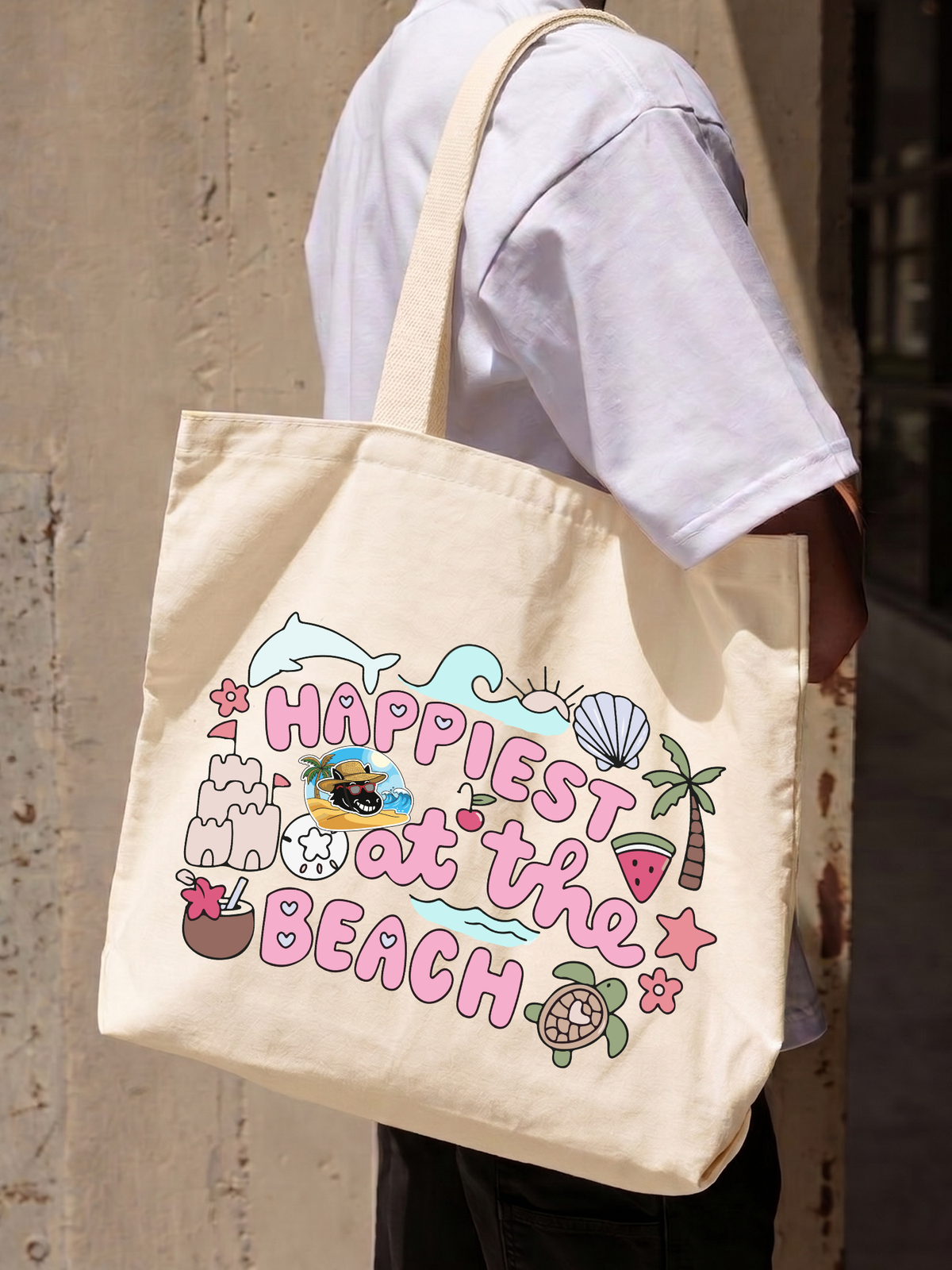 Túi Tote Happiest At The Beach