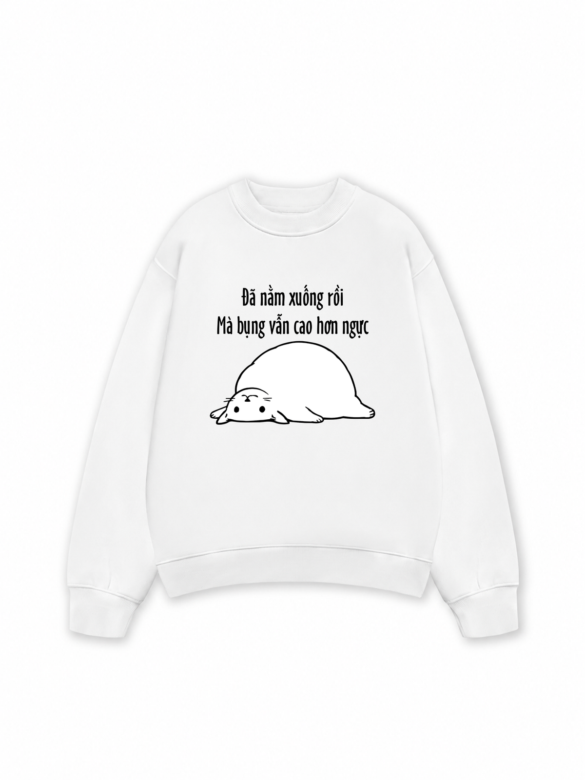 Áo Sweater Nỉ Hai Da Đã Nằm Xuống Rồi Mà Bụng Vẫn Cao Hơn Ngực