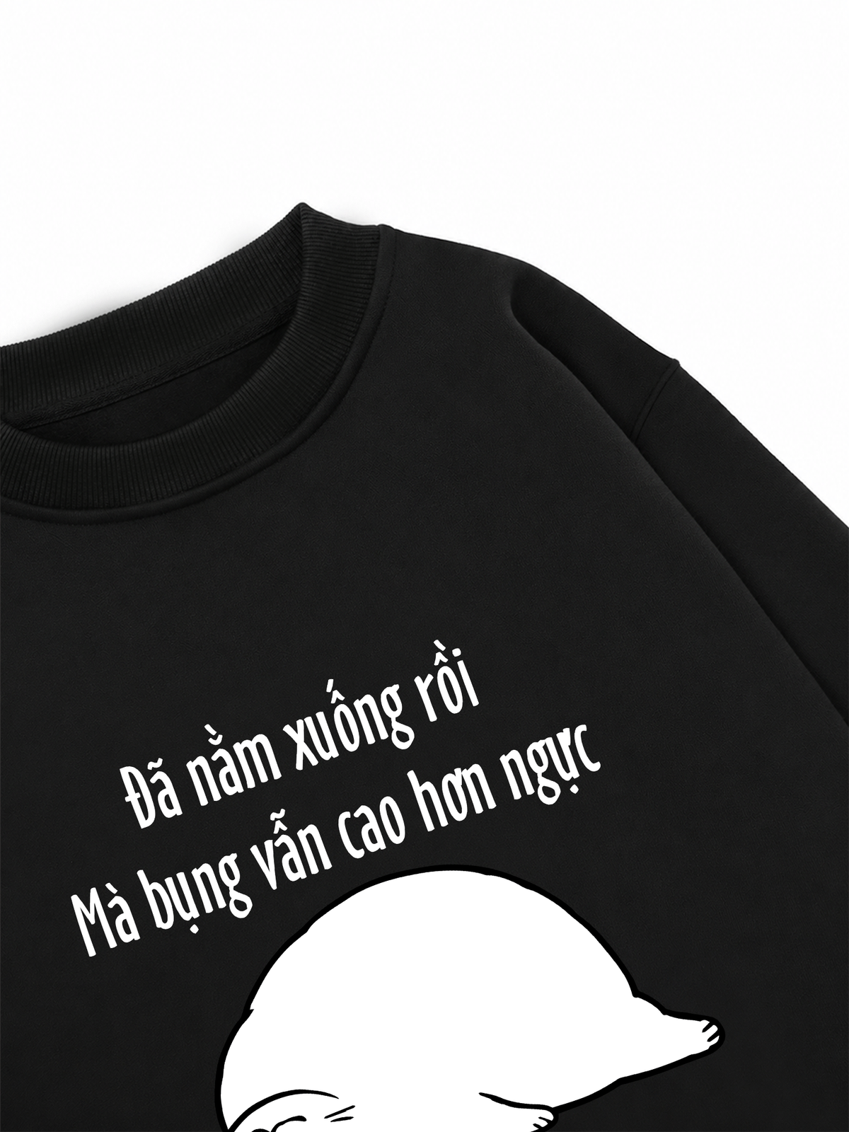 Áo Sweater Nỉ Hai Da Đã Nằm Xuống Rồi Mà Bụng Vẫn Cao Hơn Ngực