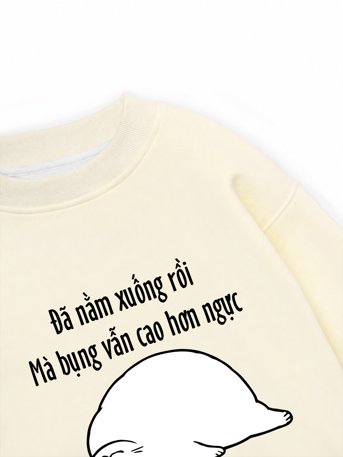Áo Sweater Nỉ Hai Da Đã Nằm Xuống Rồi Mà Bụng Vẫn Cao Hơn Ngực