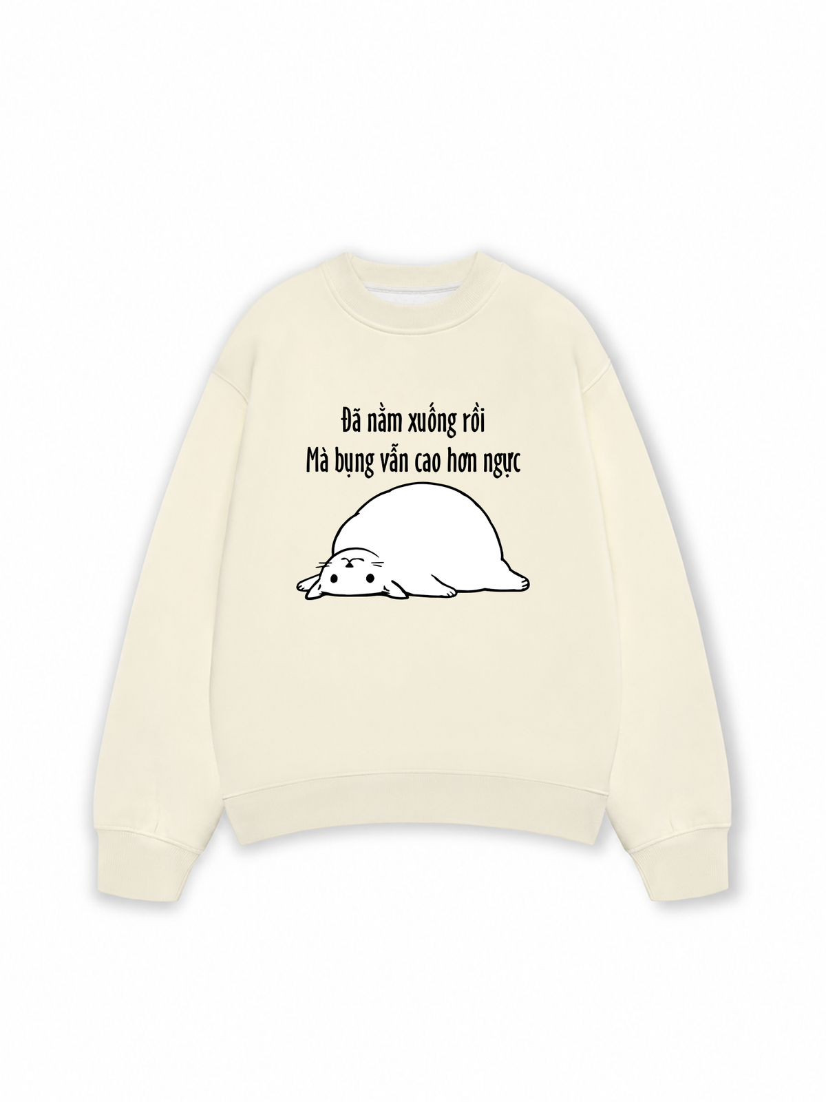 Áo Sweater Nỉ Hai Da Đã Nằm Xuống Rồi Mà Bụng Vẫn Cao Hơn Ngực